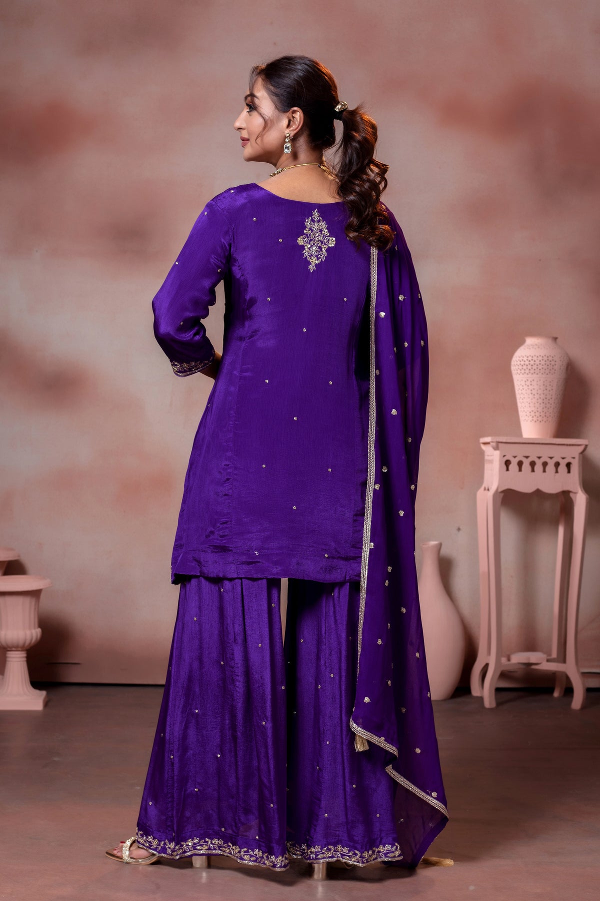 Zardozi Work Kurta Palazzo Set with Dupatta