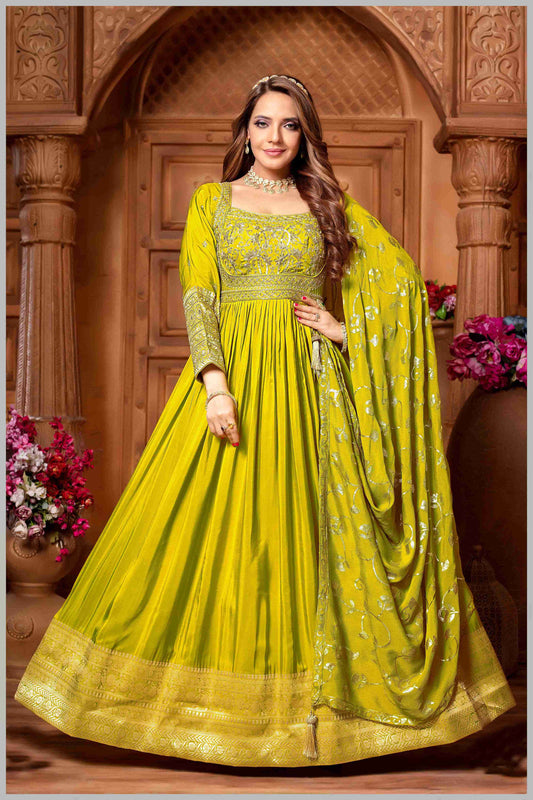 Liril Chinon/Daman Gazi Anarkali Gown with Hand Embroidery