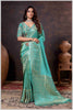 Elegant Aqua Green Designer Tissue Saree with Embellished Blouse.