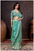 Elegant Aqua Green Designer Tissue Saree with Embellished Blouse.