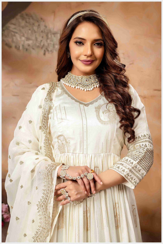 Step Into the Spotlight in This Offwhite Silk Anarkali Gown