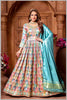 Blue Woven Anarkali with Contrasting Silk Dupatta