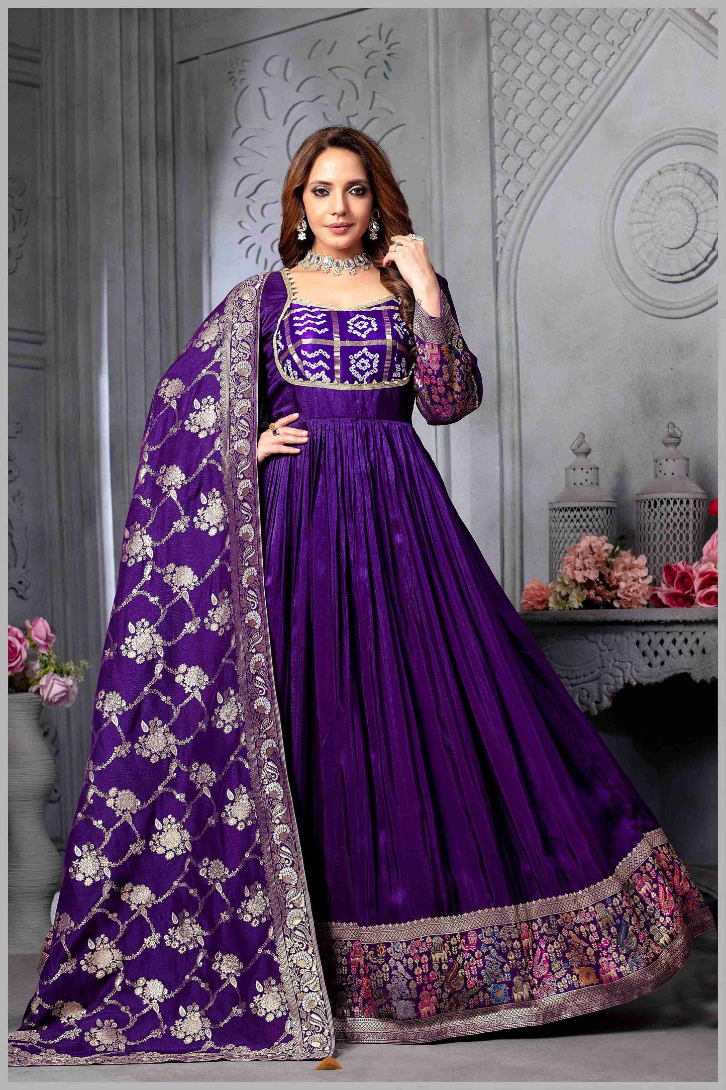 Purple Anarkali Gown with Heavy Dupatta