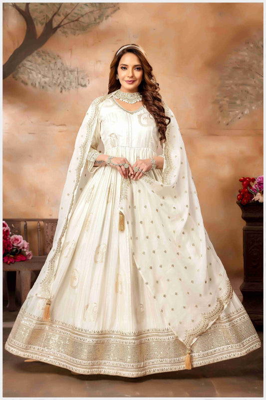 Step Into the Spotlight in This Offwhite Silk Anarkali Gown
