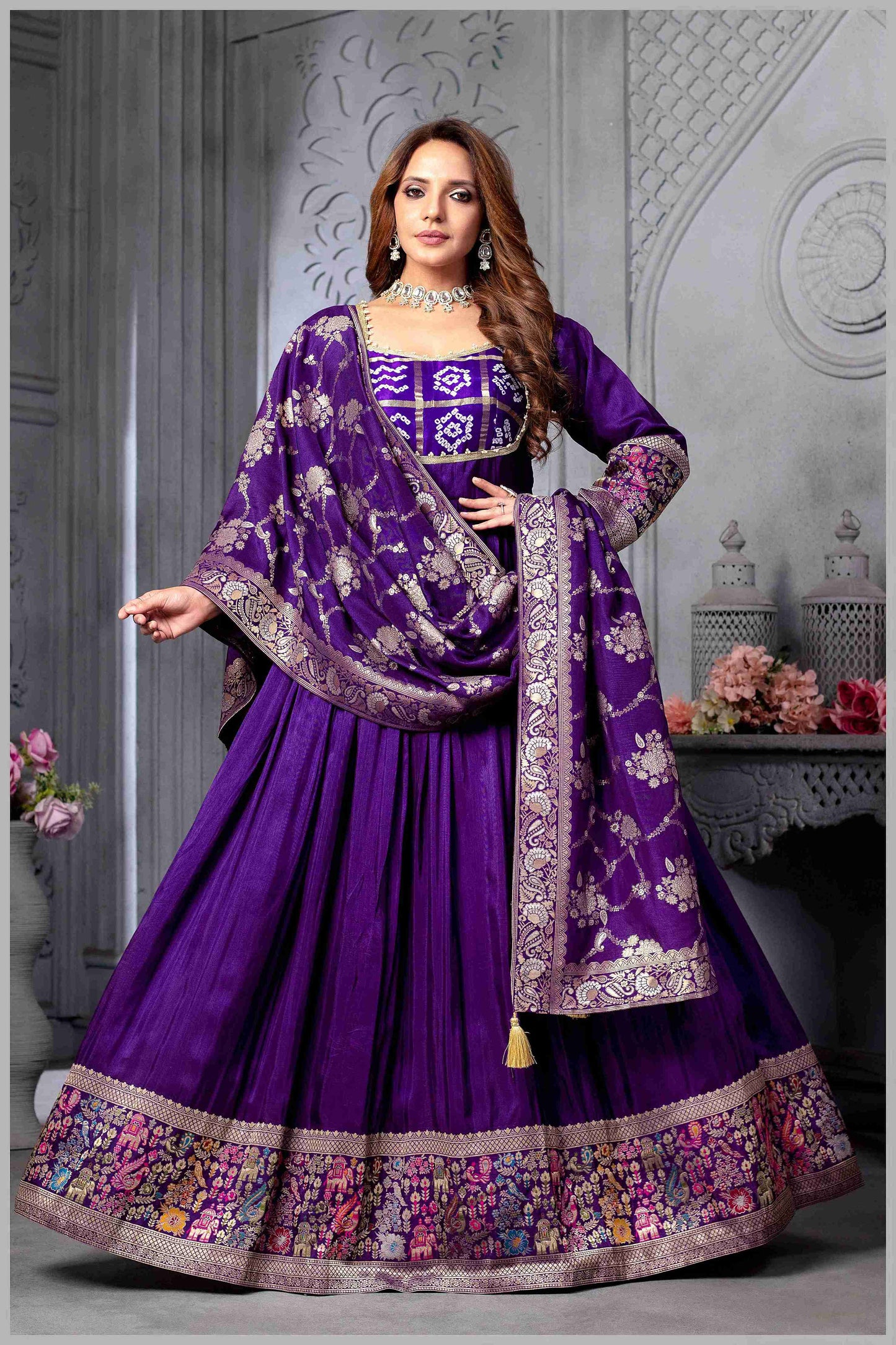 Purple Anarkali Gown with Heavy Dupatta