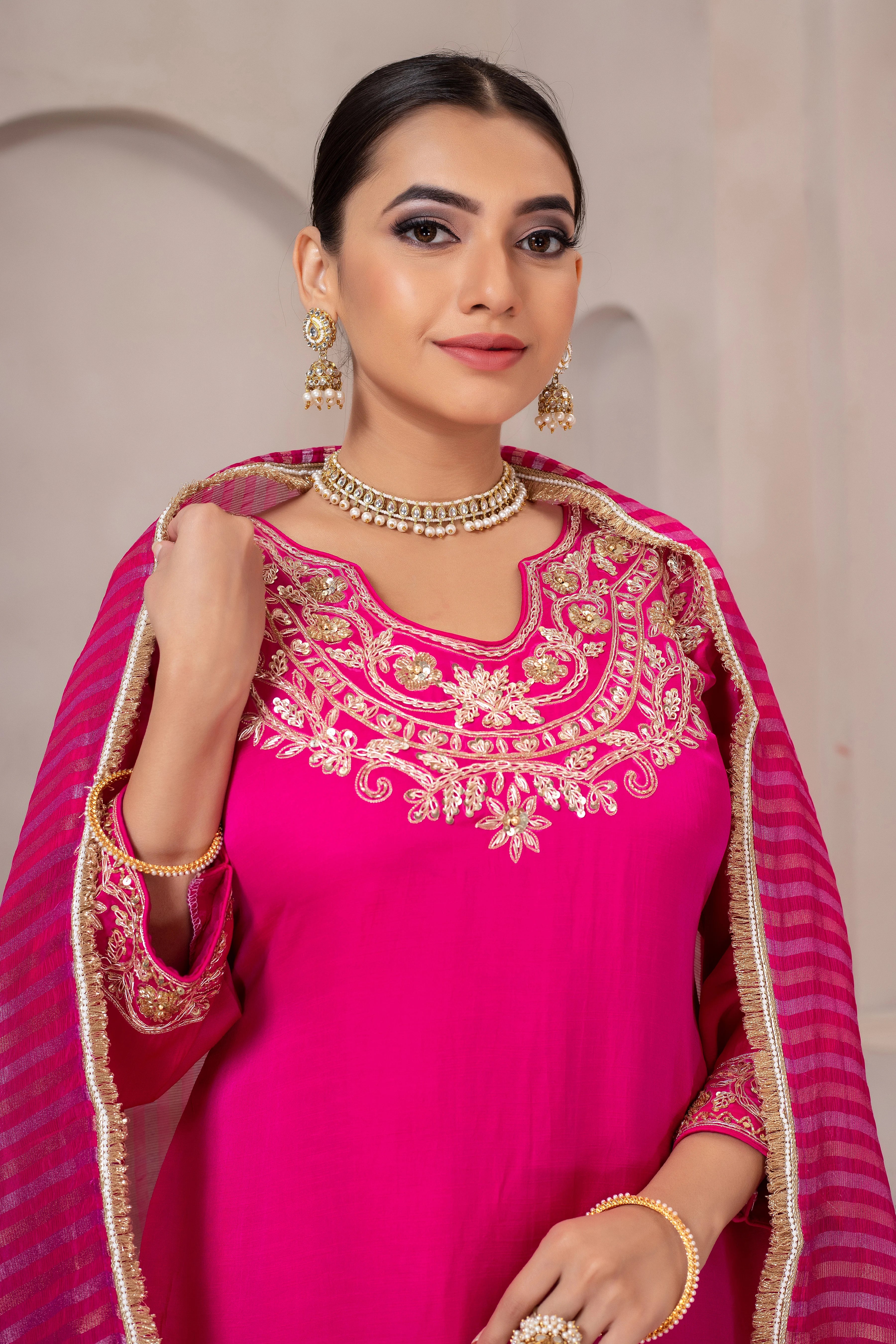 Pure Linen Zardozi Handwork Palazzo Set with Dupatta