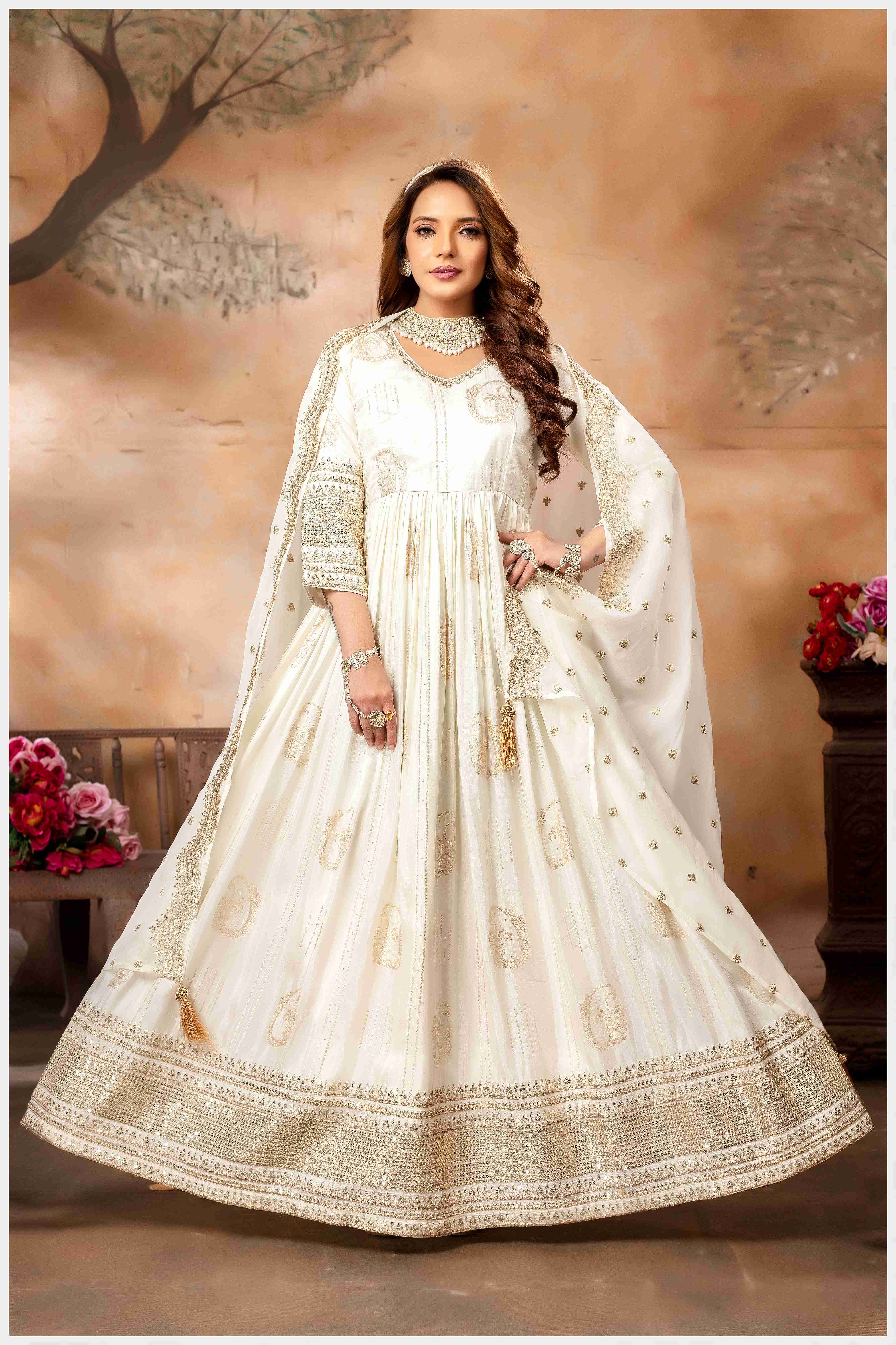 Step Into the Spotlight in This Offwhite Silk Anarkali Gown