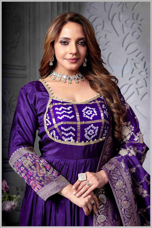 Purple Anarkali Gown with Heavy Dupatta