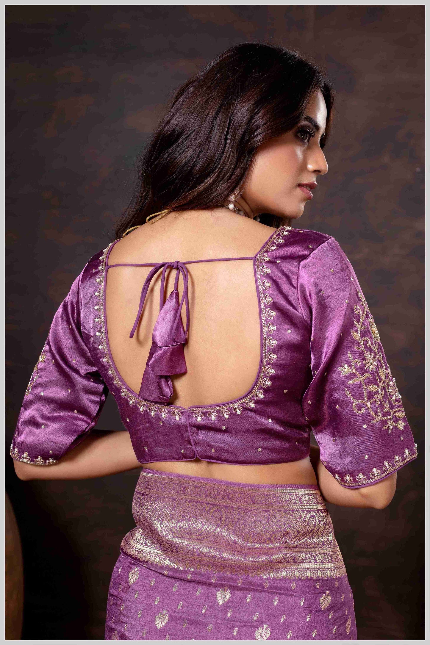 Vibrant magenta Zari Banarasi Silk Saree with Embroidered Stitched Blouse