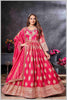 Pink Gown with Golden Zari Weaving & Embroidered Dupatta