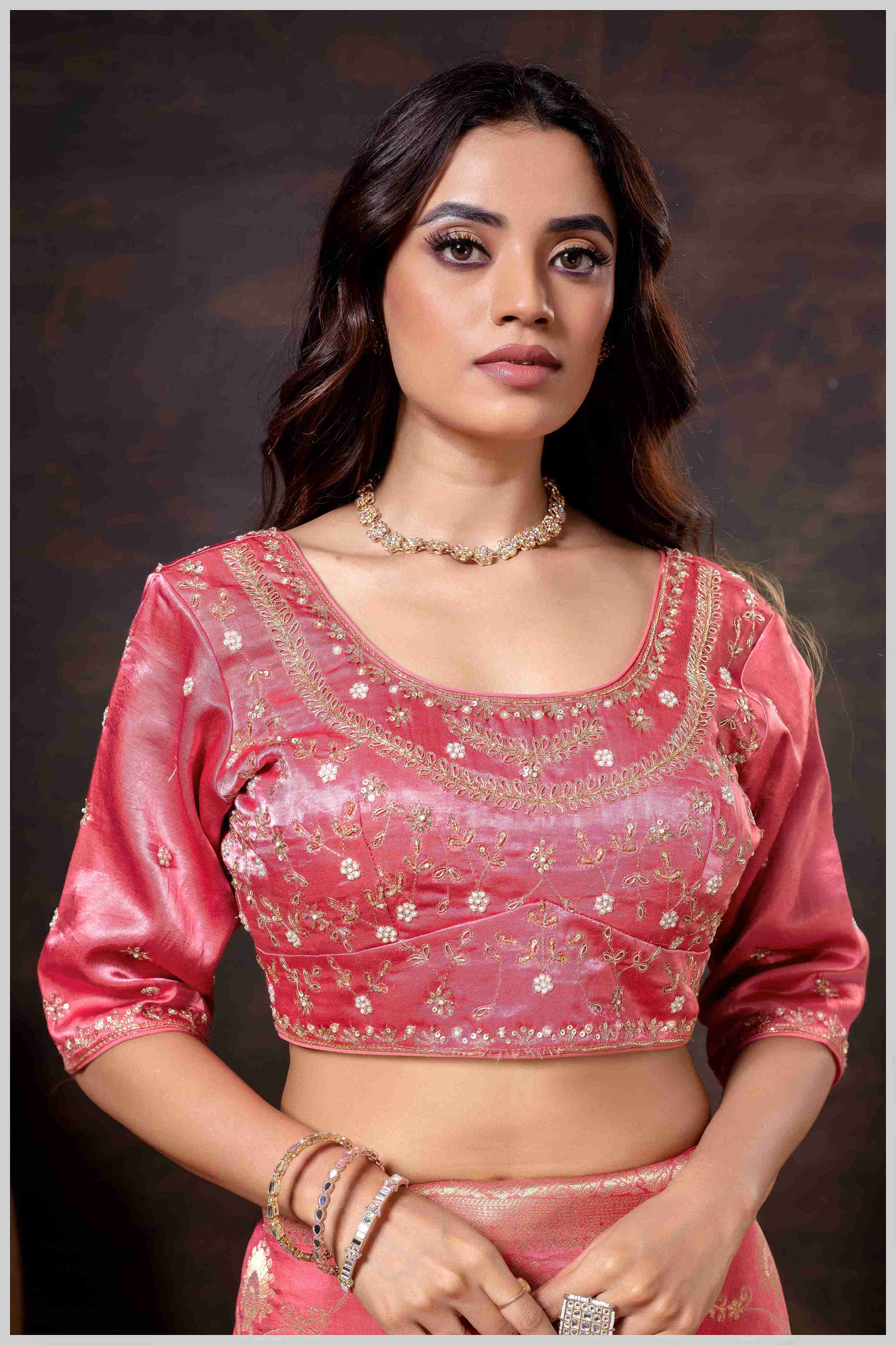 Graceful Pink Banarasi Silk Saree with Zari Accents & Embroidered Blouse