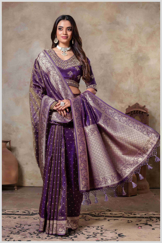 Purple Tissue Silk Saree with Golden Zari Weaving