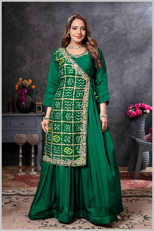 Bottle Green Gown with Embroidered Banarasi Jacket