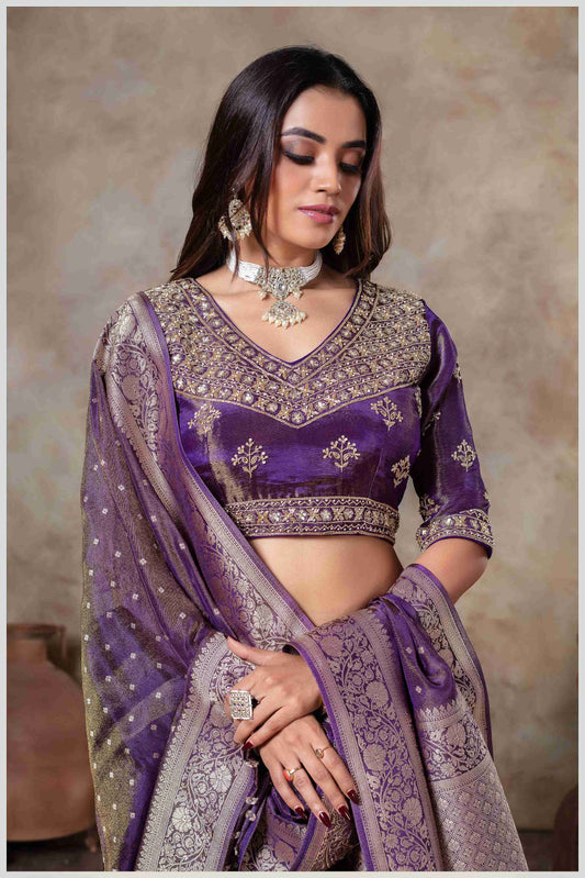 Purple Tissue Silk Saree with Golden Zari Weaving