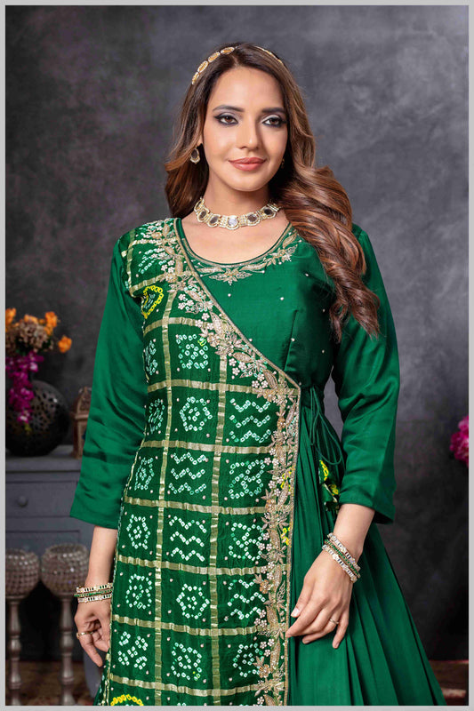 Bottle Green Gown with Embroidered Banarasi Jacket