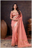 Ethereal Peach Crepe Silk Saree with Brocade Blouse & Zari Detailing