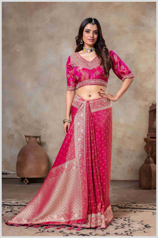 Pink Tissue Silk Saree with Golden Zari Weaving