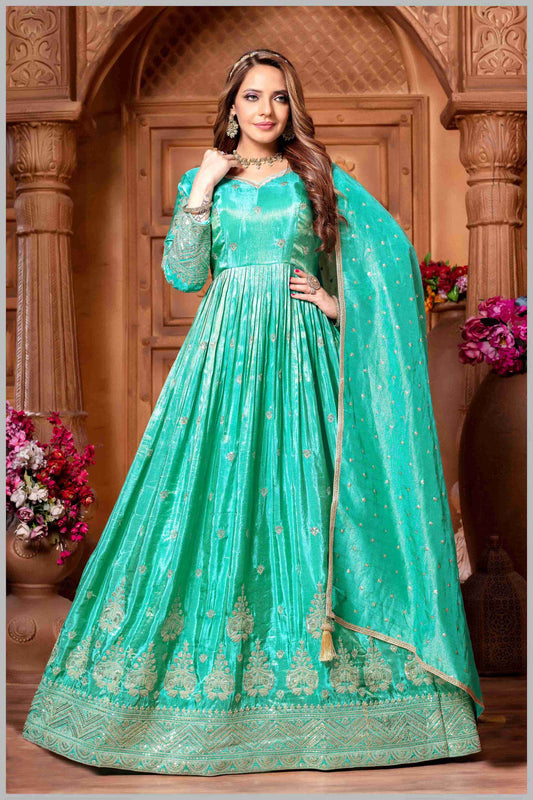 Elegant Turquoise Blue Anarkali Suit with Embroidered Detailing