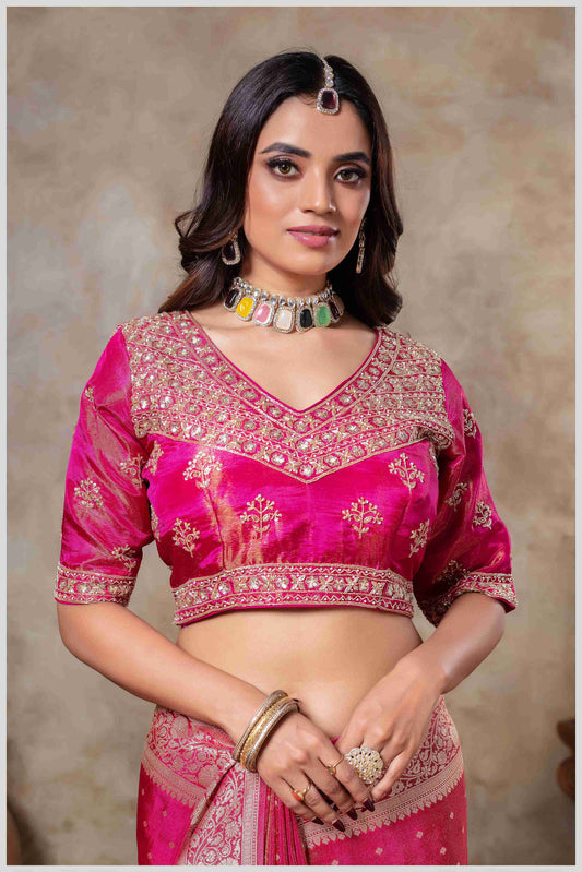 Pink Tissue Silk Saree with Golden Zari Weaving