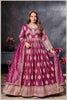 Magenta Gown with Golden Zari Weaving & Embroidered Dupatta
