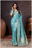 Graceful Aqua Blue Banarasi Silk Saree with Zari Accents & Embroidered Blouse