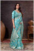 Graceful Aqua Blue Banarasi Silk Saree with Zari Accents & Embroidered Blouse