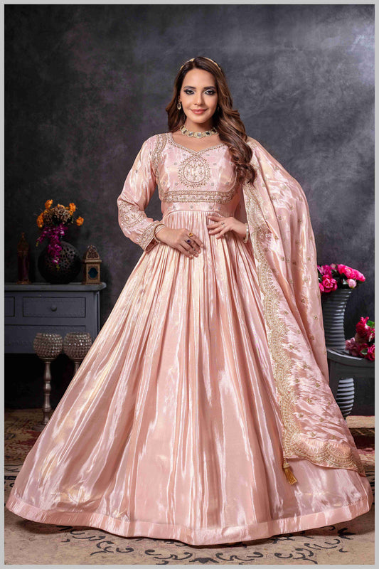Baby Pink Gown with Zari and Dupatta