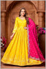Mustard Anarkali with Contrasting Rani Pink Dupatta