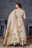 Champagne Gold Floral Embroidered Kurta Set with Printed Dupatta