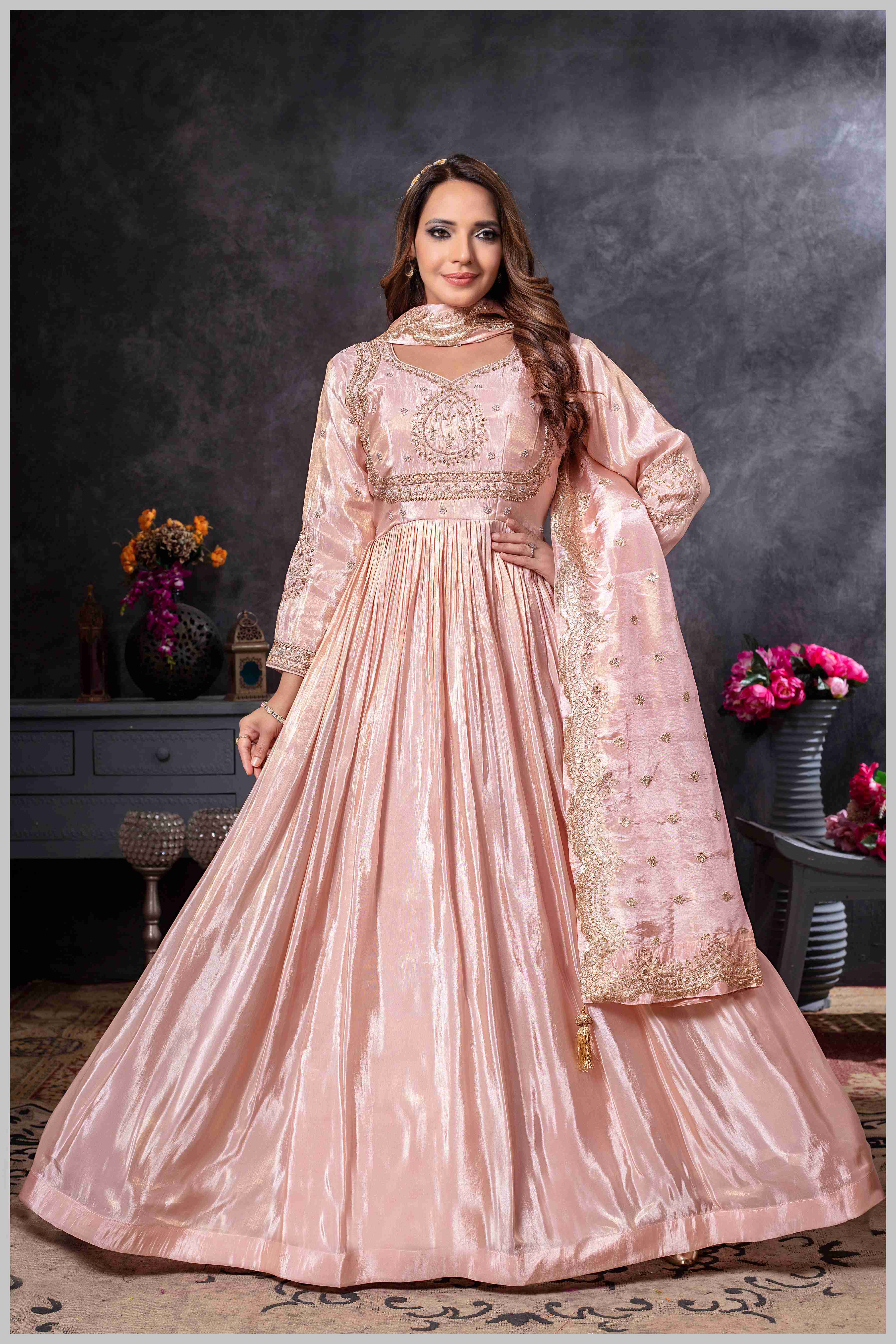 Baby Pink Gown with Zari and Dupatta