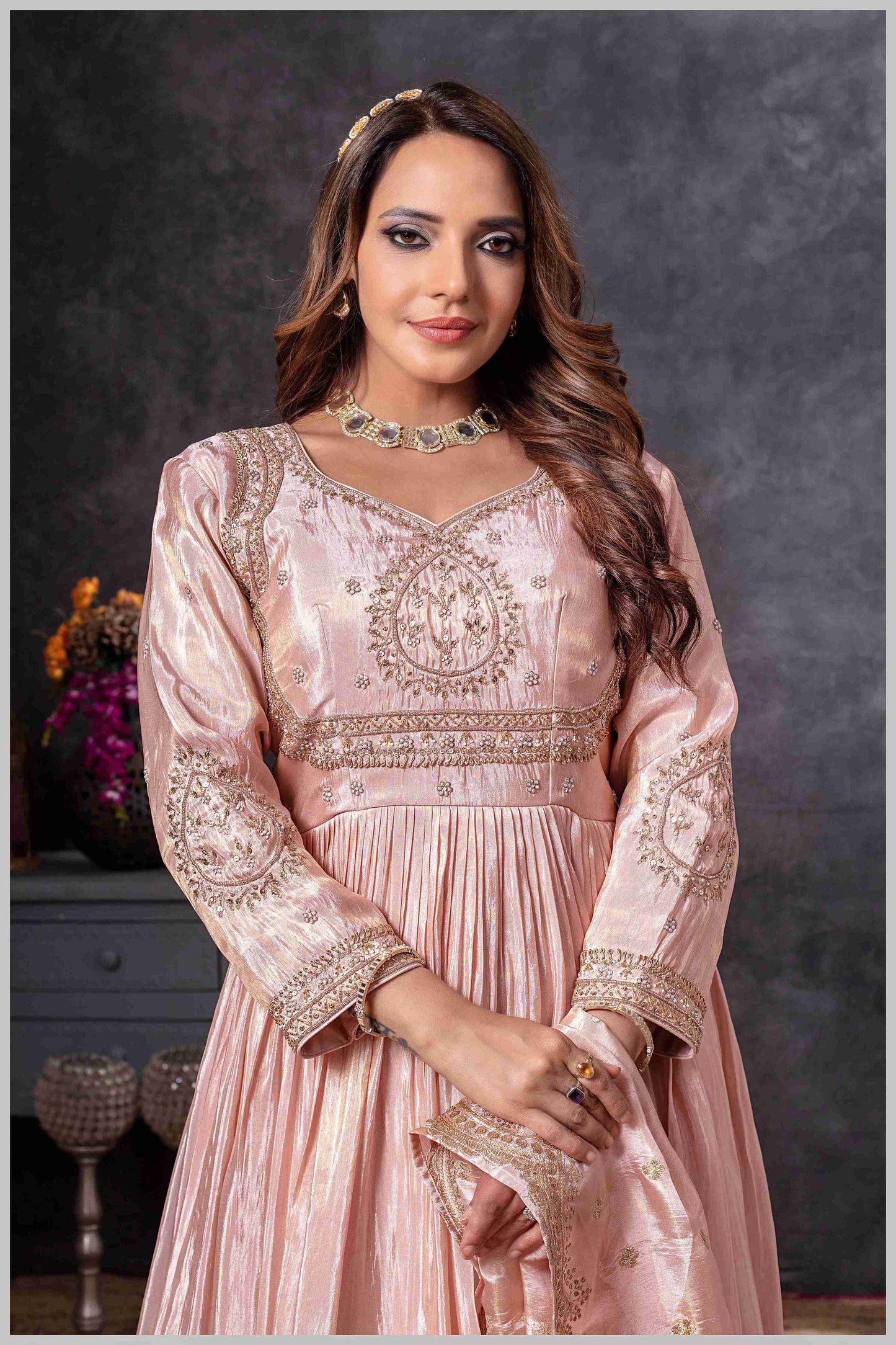 Baby Pink Gown with Zari and Dupatta