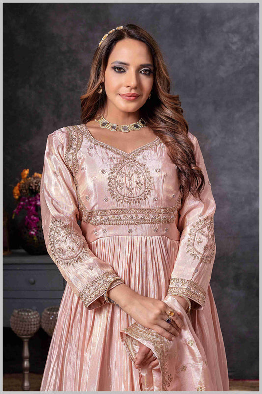 Baby Pink Gown with Zari and Dupatta