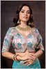 Ethereal Aqua Blue Crepe Silk Saree with Brocade Blouse & Zari Detailing