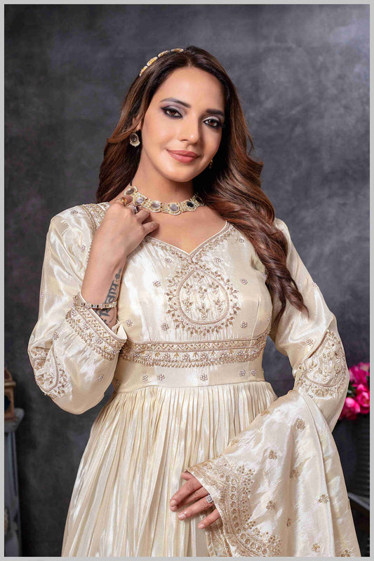 Off White Gown with Zari and Dupatta