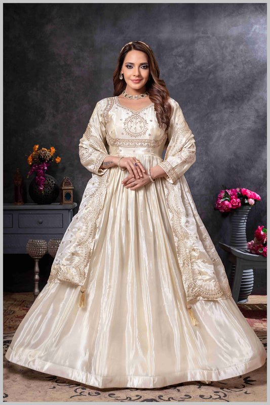 Off White Gown with Zari and Dupatta