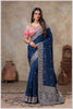 Royal Radiance: Navy Blue Banarasi Saree with Silver Zari Detailing