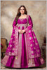 Magenta & Beige Striped Gown with Embroidered Dupatta