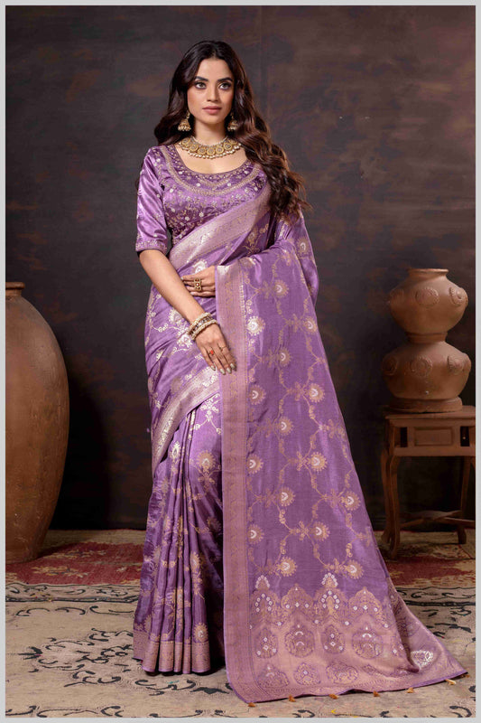 Graceful magenta Banarasi Silk Saree with Zari Accents & Embroidered Blouse