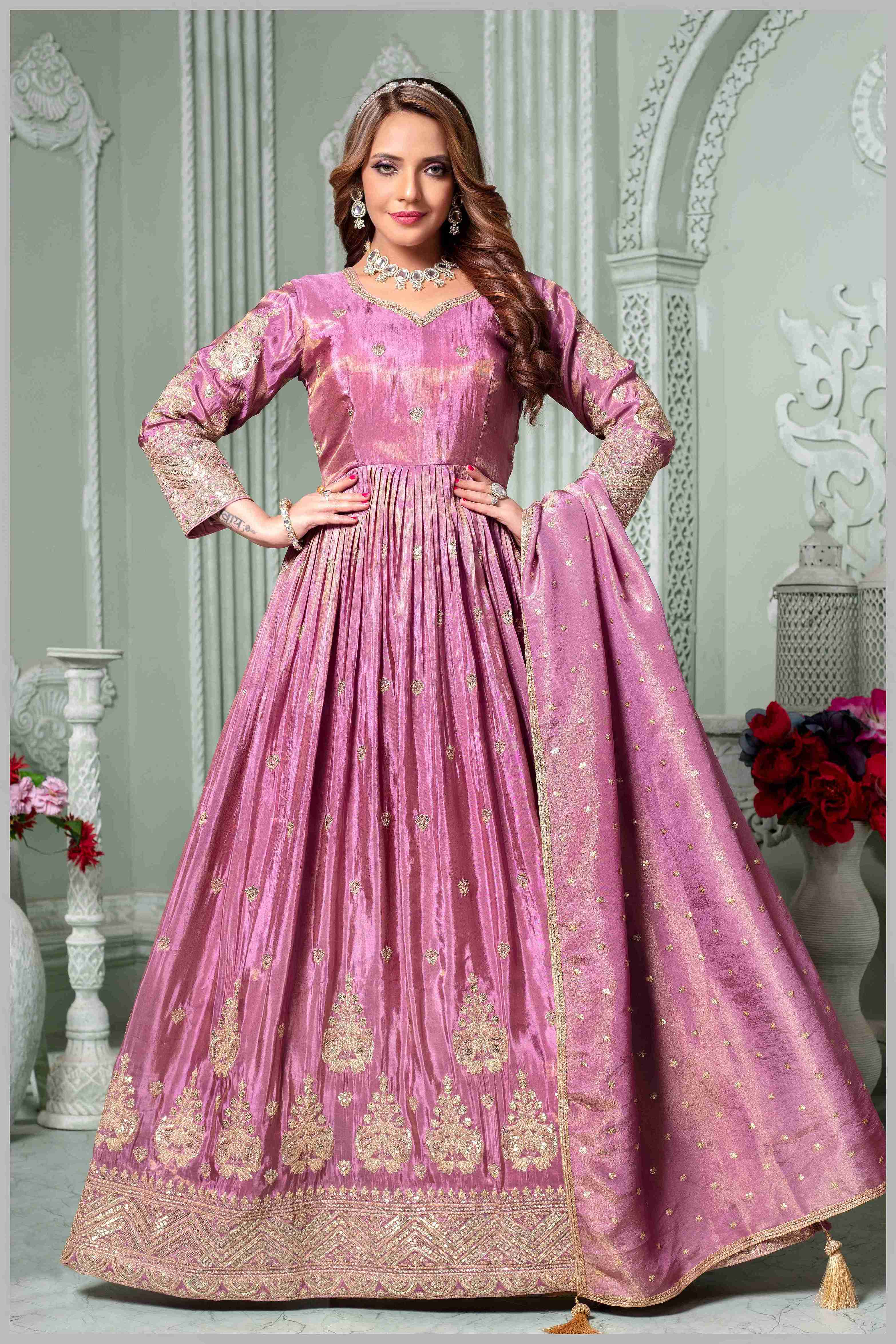 Elegant Mauve Anarkali Suit with Embroidered Detailing