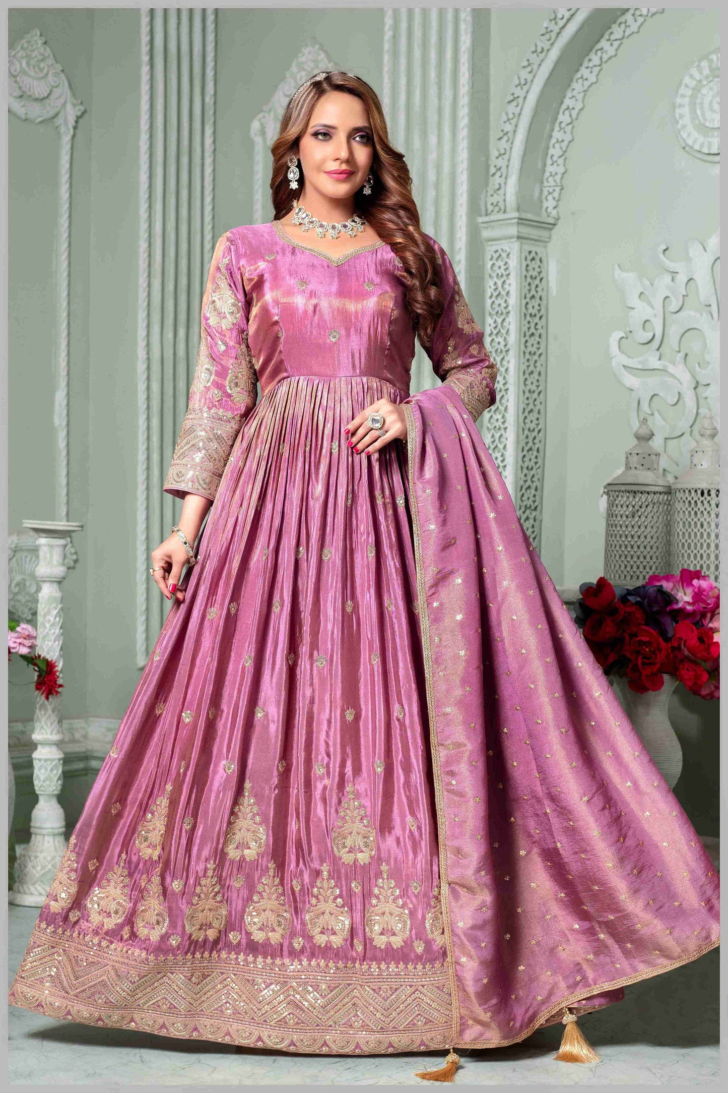 Elegant Mauve Anarkali Suit with Embroidered Detailing