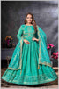 Turquoise Blue Anarkali Gown with Zari Embroidered Dupatta