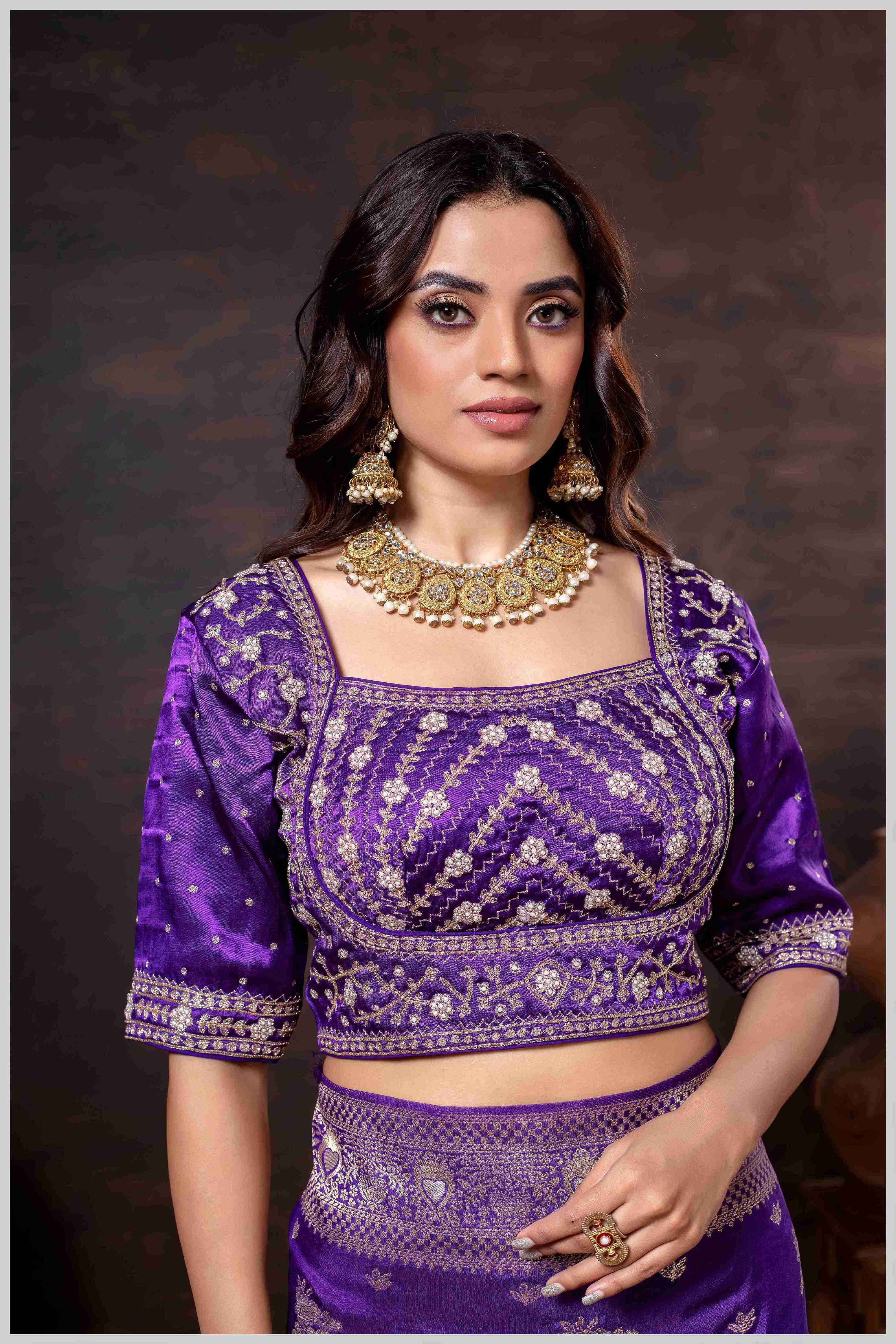 Regal Royal Purple Zari Woven Silk Saree with Stitched Designer Blouse.