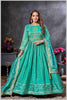 Turquoise Blue Anarkali Gown with Zari Embroidered Dupatta