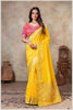 Royal Radiance: Mustard Banarasi Saree & Pink Blouse with Silver Zari Detailing