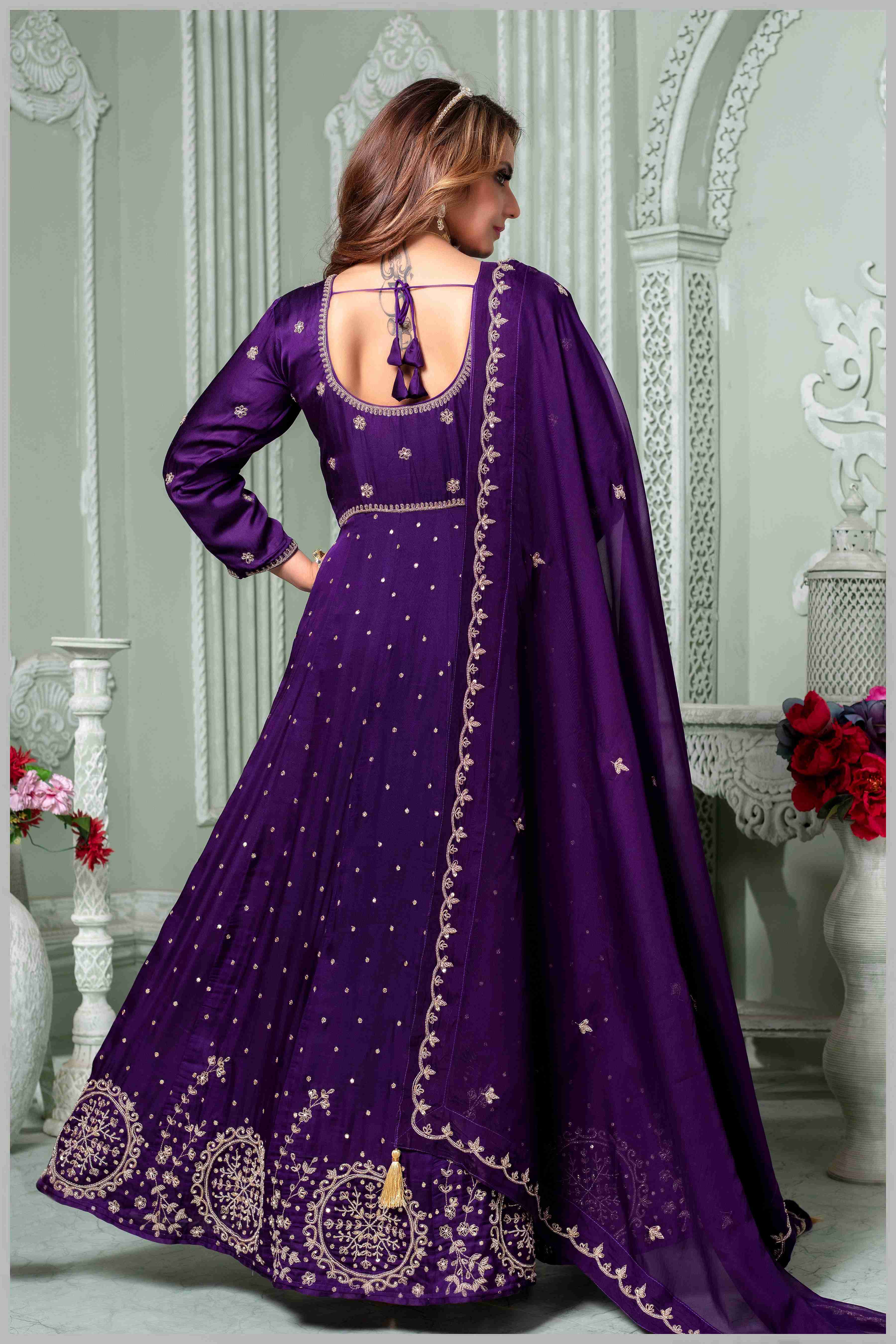 Royal Purple Embroidered Anarkali Set.