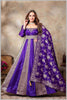 Royal Purple & Beige Striped Gown with Embroidered Dupatta