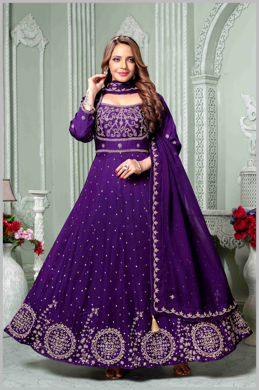 Royal Purple Embroidered Anarkali Set.