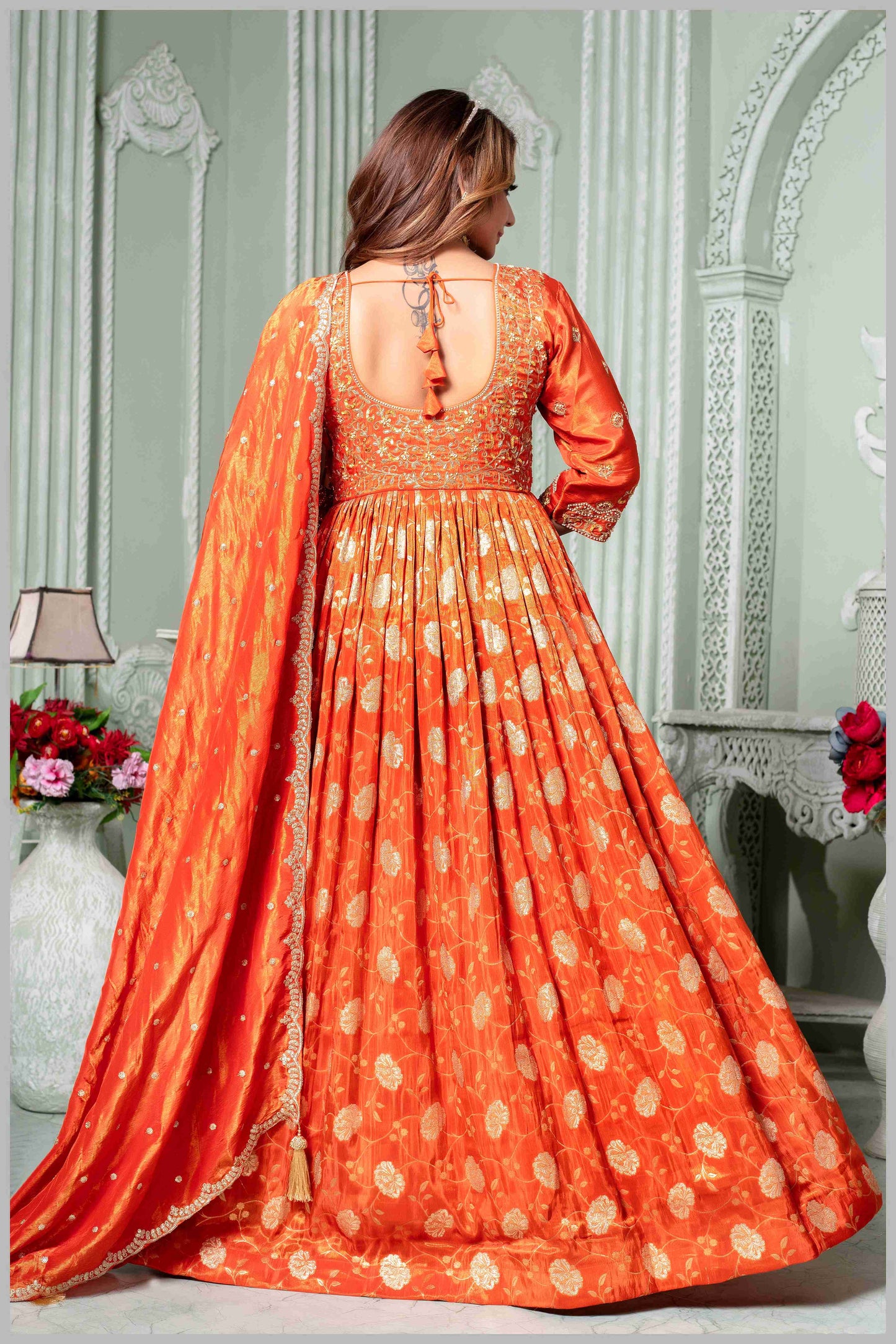 Embroidered Tissue Silk Anarkali Gown
