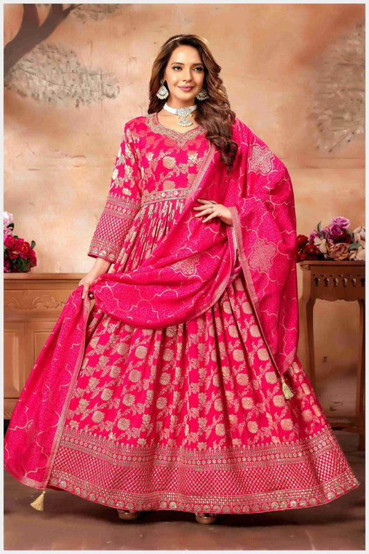 Peach Banarasi-Style Anarkali with Elegant Dupatta