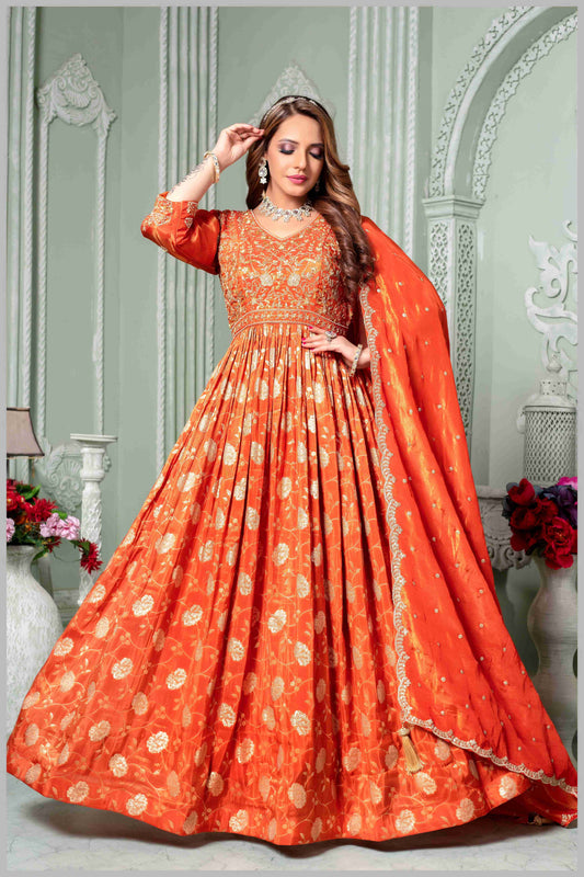 Embroidered Tissue Silk Anarkali Gown